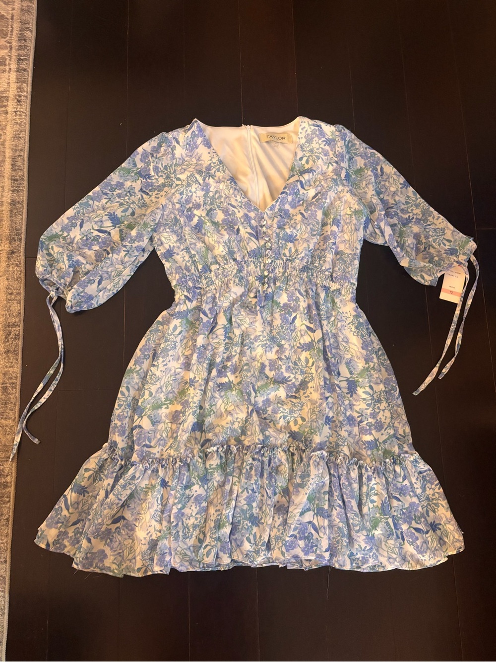 Taylor Ivory Midi Dress with purple and blue  Accent
